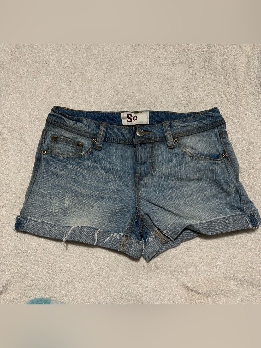 SO Light Blue Women's Denim Cuffed Shorts Y2K